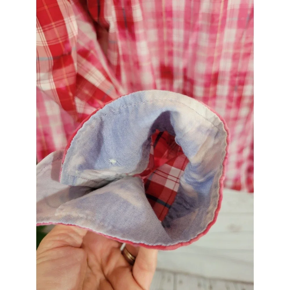 Banana Republic Shirt Slim Fit Plaid Tie Dye Distressed Grunge Red Mens Large L